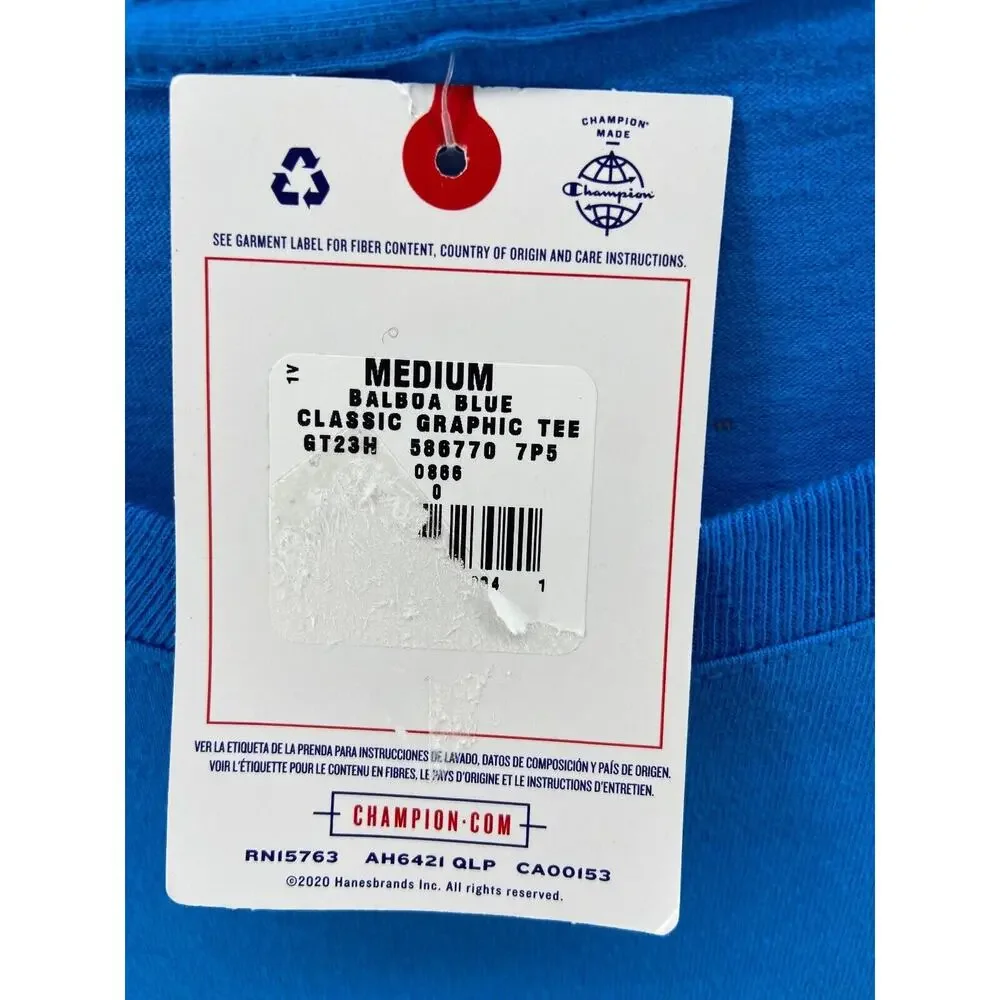 NWT Champion T-Shirt Mens M Blue Classic Graphic Vinyl Record Pullover Crew Neck - Picture 3 of 14